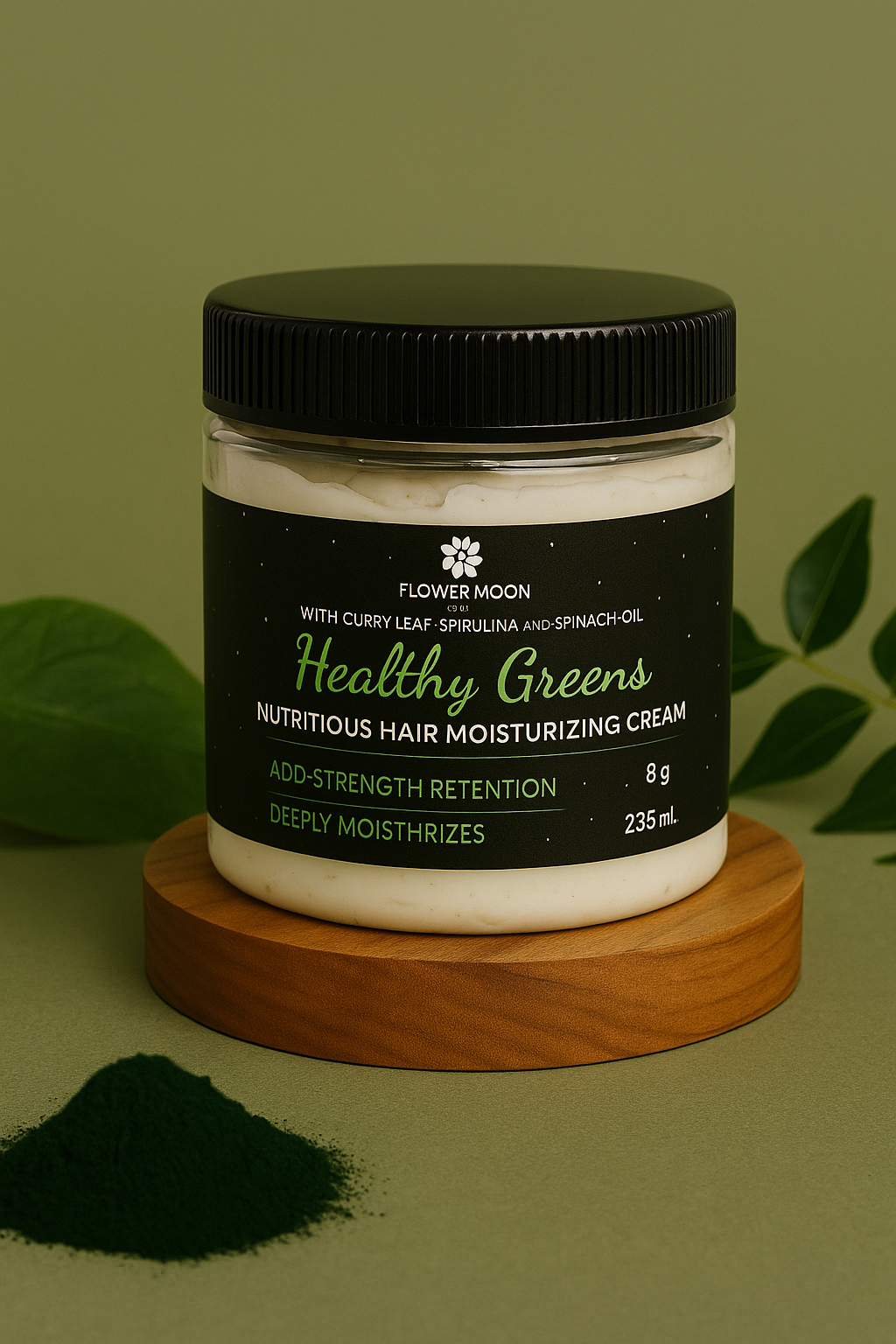 Healthy Greens Nutritious Hair Moisturizing Cream with Curry Leaf, Spirulina and Spinach Oil - Flower Moon Shop